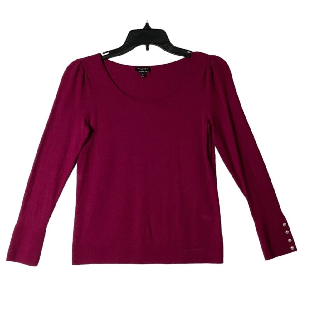 Talbots Merino Wool Sweater Women Small Long Sleeve Button Accent Magenta‎ Red